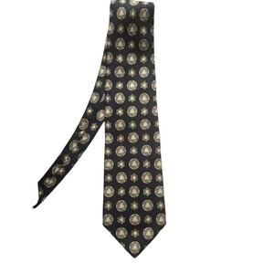 Valentino Cravatte 100% Silk Black Tie Gold Print Hand Made in Italy Neck Tie